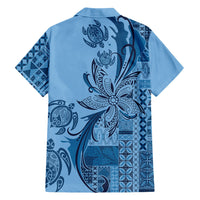 Talofa Samoa Mamanu Siapo Mix Malu Family Matching Off The Shoulder Long Sleeve Dress and Hawaiian Shirt Cool Blue Frangipani and Turtles LT7 - Polynesian Pride