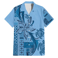 Talofa Samoa Mamanu Siapo Mix Malu Family Matching Off Shoulder Maxi Dress and Hawaiian Shirt Cool Blue Frangipani and Turtles