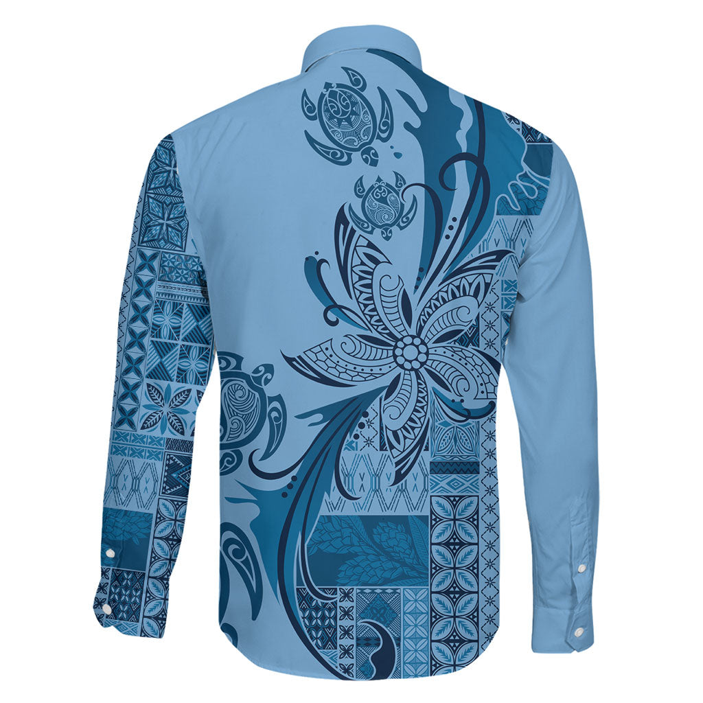 Talofa Samoa Mamanu Siapo Mix Malu Family Matching Puletasi and Hawaiian Shirt Cool Blue Frangipani and Turtles