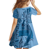 Talofa Samoa Mamanu Siapo Mix Malu Family Matching Summer Maxi Dress and Hawaiian Shirt Cool Blue Frangipani and Turtles