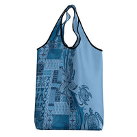 Talofa Samoa Mamanu Siapo Mix Malu Grocery Bag Cool Blue Frangipani and Turtles