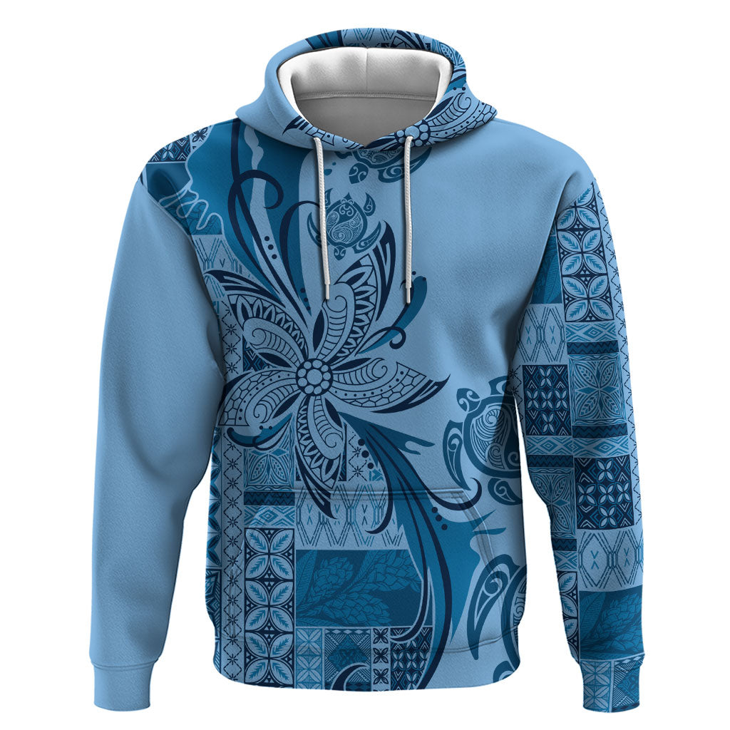 Talofa Samoa Mamanu Siapo Mix Malu Hoodie Cool Blue Frangipani and Turtles