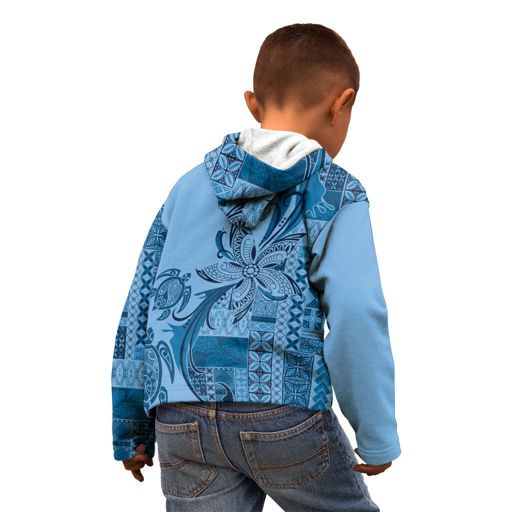 Talofa Samoa Mamanu Siapo Mix Malu Kid Hoodie Cool Blue Frangipani and Turtles