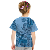 Talofa Samoa Mamanu Siapo Mix Malu Kid T Shirt Cool Blue Frangipani and Turtles