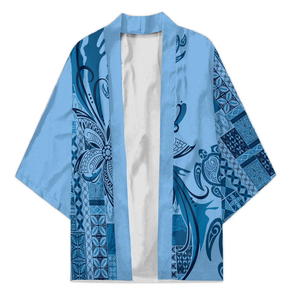 Talofa Samoa Mamanu Siapo Mix Malu Kimono Cool Blue Frangipani and Turtles