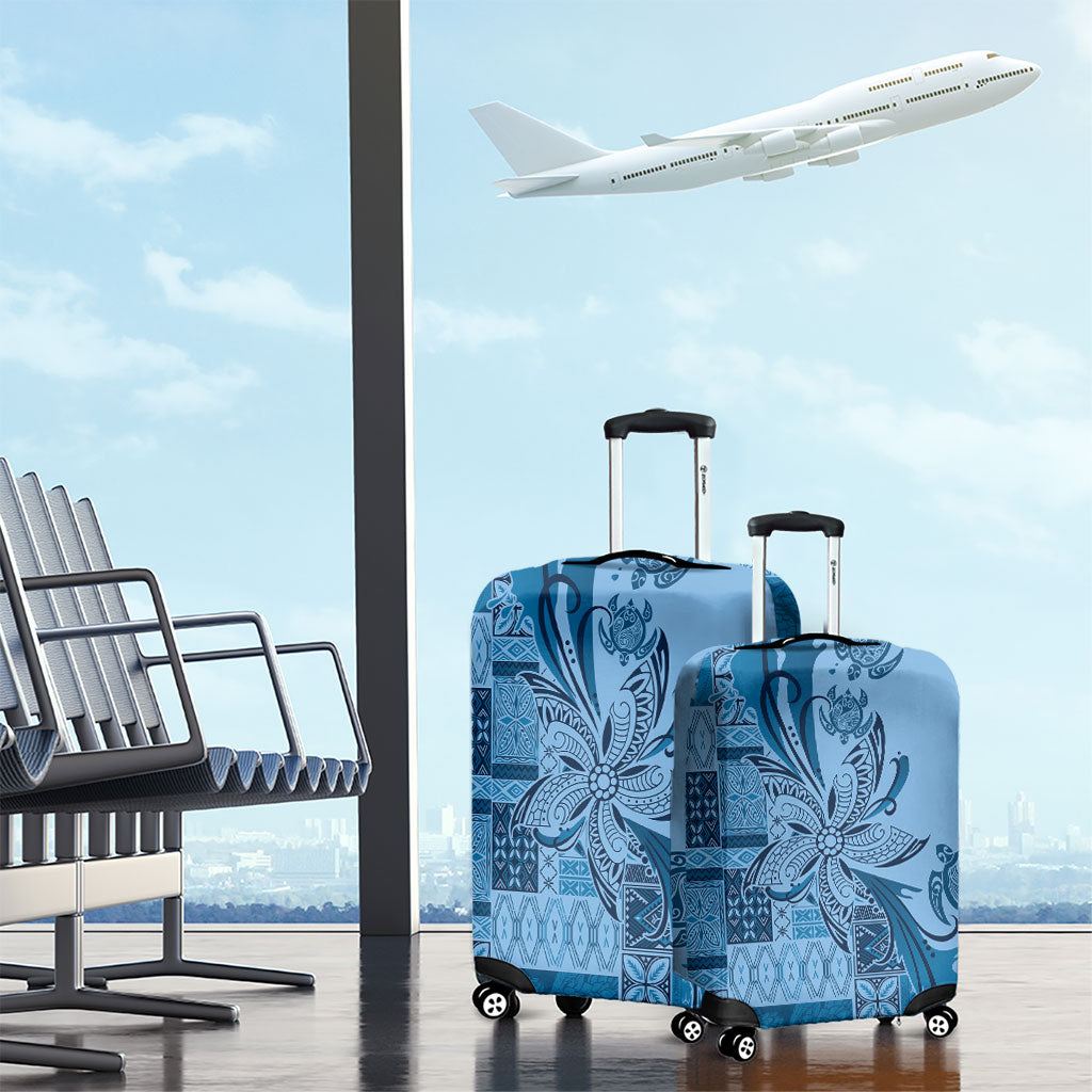 Talofa Samoa Mamanu Siapo Mix Malu Luggage Cover Cool Blue Frangipani and Turtles