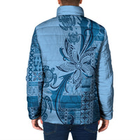 Talofa Samoa Mamanu Siapo Mix Malu Padded Jacket Cool Blue Frangipani and Turtles
