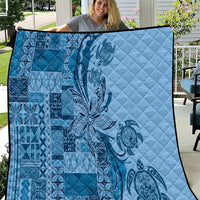 Talofa Samoa Mamanu Siapo Mix Malu Quilt Cool Blue Frangipani and Turtles
