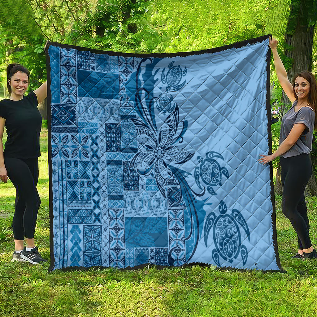 Talofa Samoa Mamanu Siapo Mix Malu Quilt Cool Blue Frangipani and Turtles