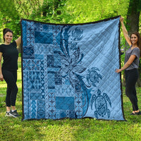 Talofa Samoa Mamanu Siapo Mix Malu Quilt Cool Blue Frangipani and Turtles