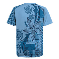 Talofa Samoa Mamanu Siapo Mix Malu Rugby Jersey Cool Blue Frangipani and Turtles