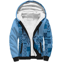 Talofa Samoa Mamanu Siapo Mix Malu Sherpa Hoodie Cool Blue Frangipani and Turtles