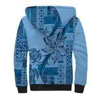 Talofa Samoa Mamanu Siapo Mix Malu Sherpa Hoodie Cool Blue Frangipani and Turtles