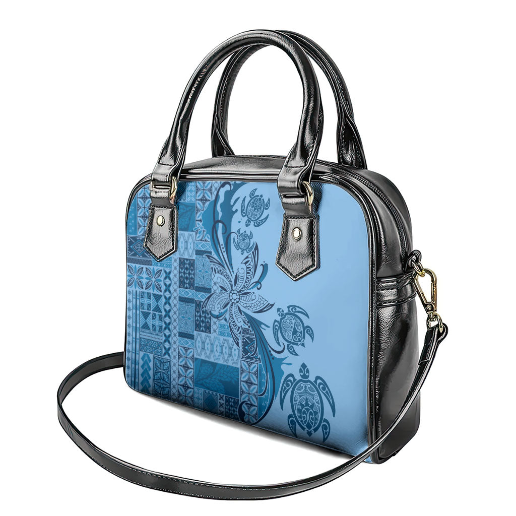 Talofa Samoa Mamanu Siapo Mix Malu Shoulder Handbag Cool Blue Frangipani and Turtles