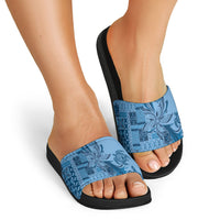 Talofa Samoa Mamanu Siapo Mix Malu Slide Sandals Cool Blue Frangipani and Turtles