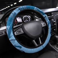 Talofa Samoa Mamanu Siapo Mix Malu Steering Wheel Cover Cool Blue Frangipani and Turtles