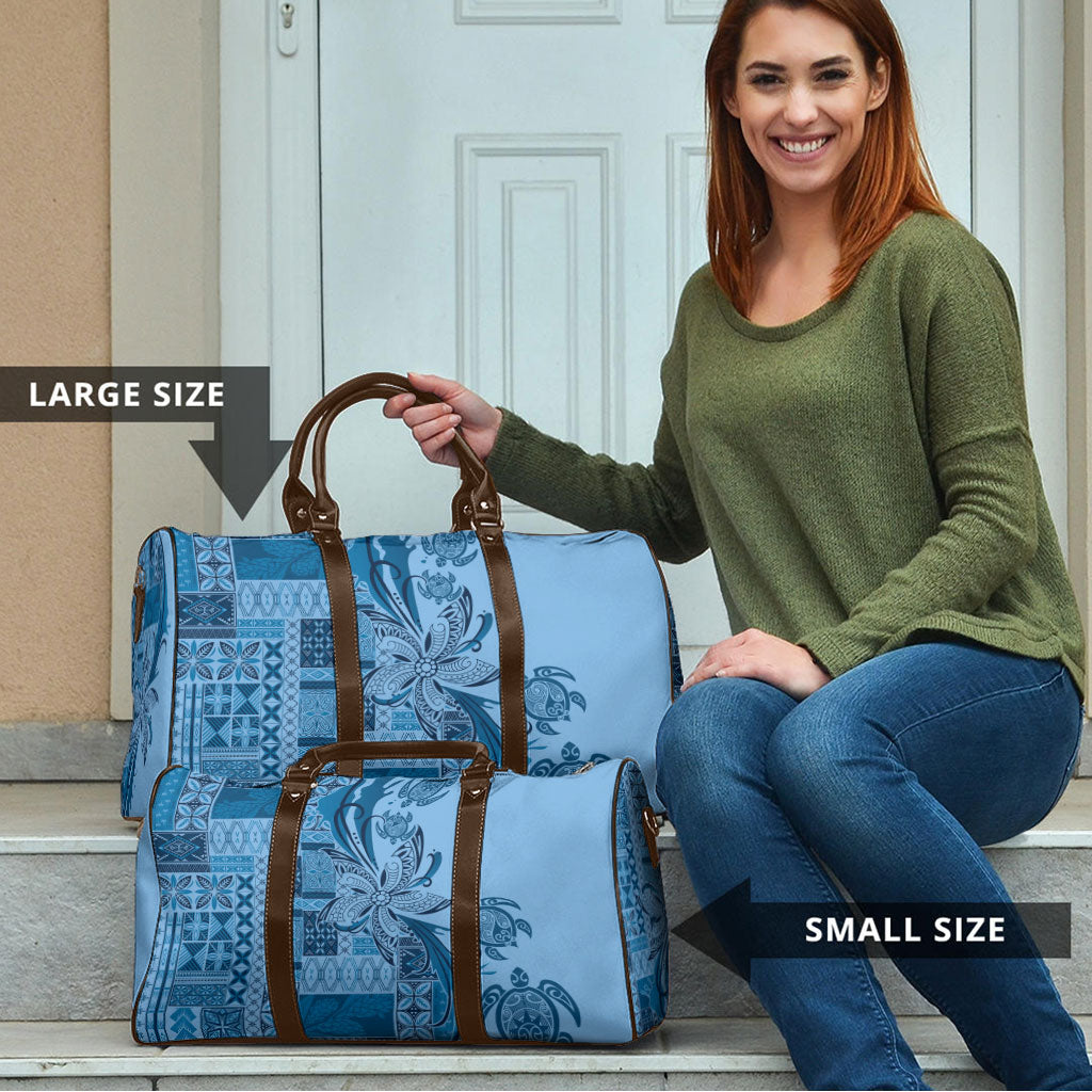 Talofa Samoa Mamanu Siapo Mix Malu Travel Bag Cool Blue Frangipani and Turtles