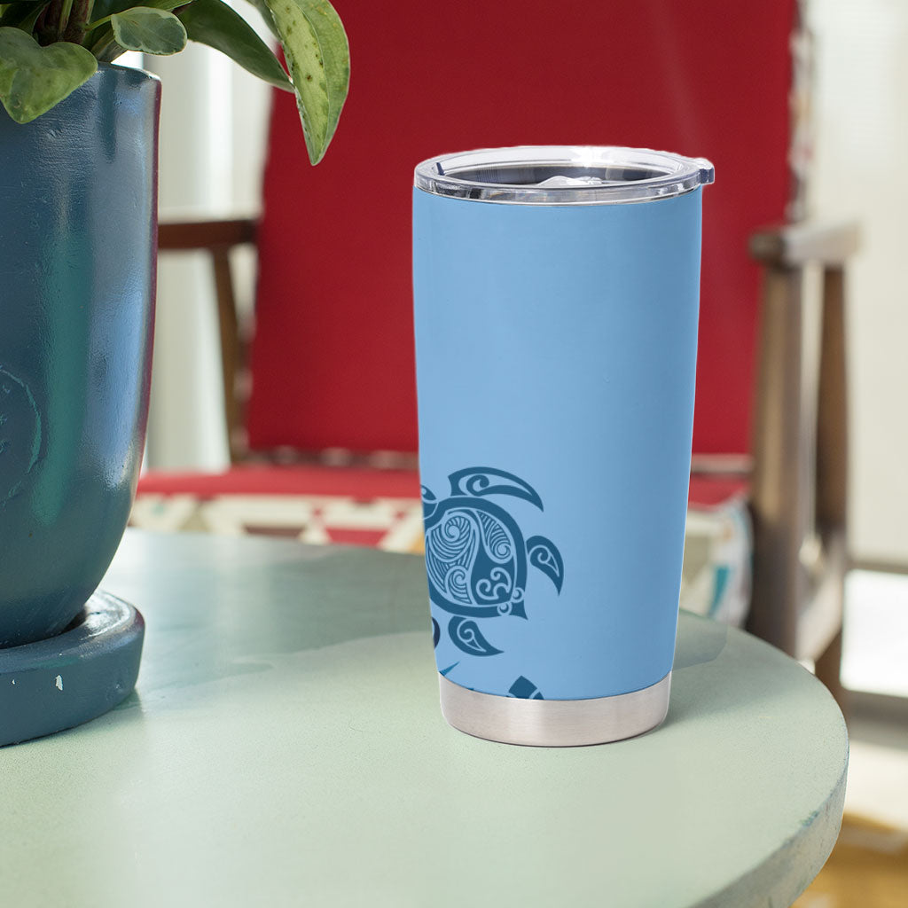 Talofa Samoa Mamanu Siapo Mix Malu Tumbler Cup Cool Blue Frangipani and Turtles