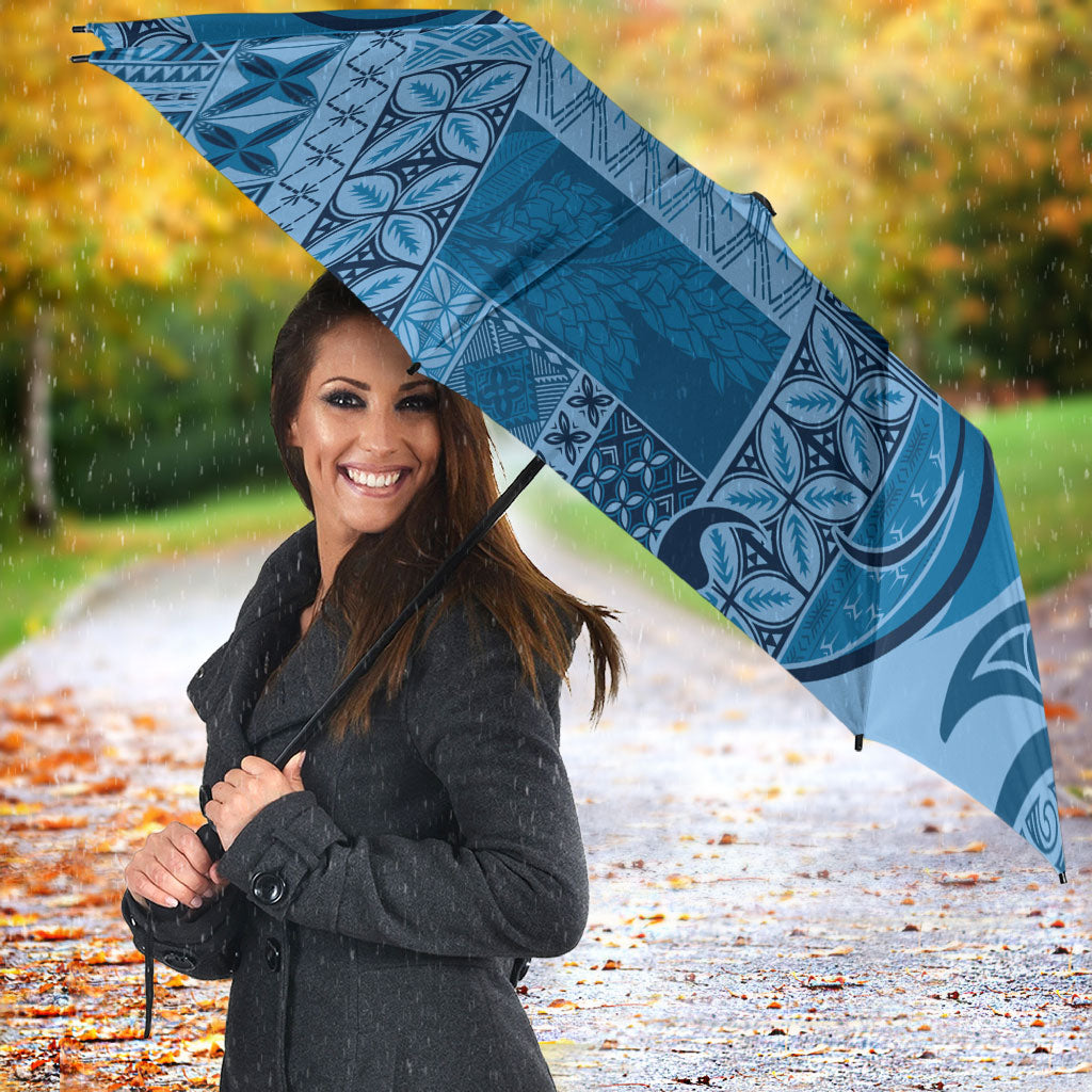 Talofa Samoa Mamanu Siapo Mix Malu Umbrella Cool Blue Frangipani and Turtles
