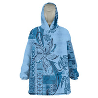 Talofa Samoa Mamanu Siapo Mix Malu Wearable Blanket Hoodie Cool Blue Frangipani and Turtles