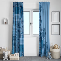 Talofa Samoa Mamanu Siapo Mix Malu Window Curtain Cool Blue Frangipani and Turtles