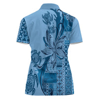 Talofa Samoa Mamanu Siapo Mix Malu Women Polo Shirt Cool Blue Frangipani and Turtles