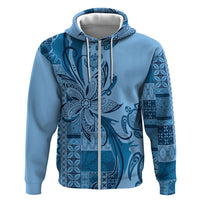Talofa Samoa Mamanu Siapo Mix Malu Zip Hoodie Cool Blue Frangipani and Turtles