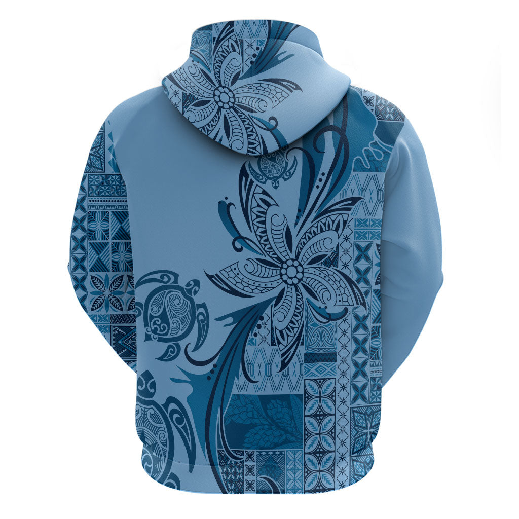 Talofa Samoa Mamanu Siapo Mix Malu Zip Hoodie Cool Blue Frangipani and Turtles