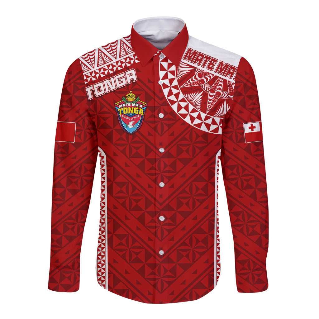Personalised Tonga Rugby Long Sleeve Button Shirt Mate Ma'a Tonga Champions LT7 Unisex Red - Polynesian Pride