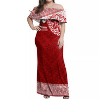 Tonga Rugby Off Shoulder Maxi Dress Ikale Tahi Champions World Cup 2023 LT7 Women Red - Polynesian Pride