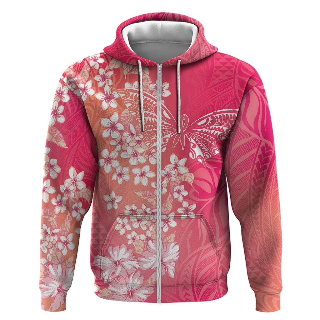 Dreamy Butterfly Polynesian - Breast Cancer Awareness Zip Hoodie Floral Vibes