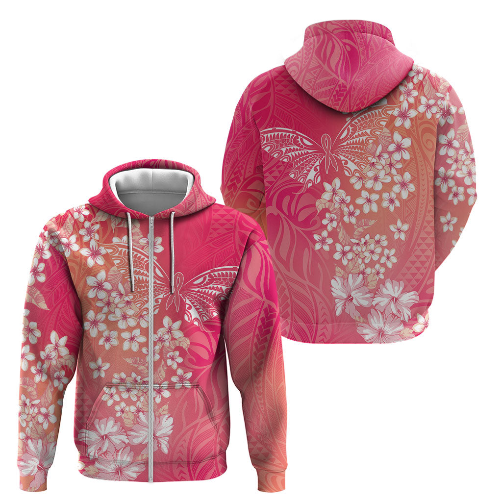 Dreamy Butterfly Polynesian - Breast Cancer Awareness Zip Hoodie Floral Vibes