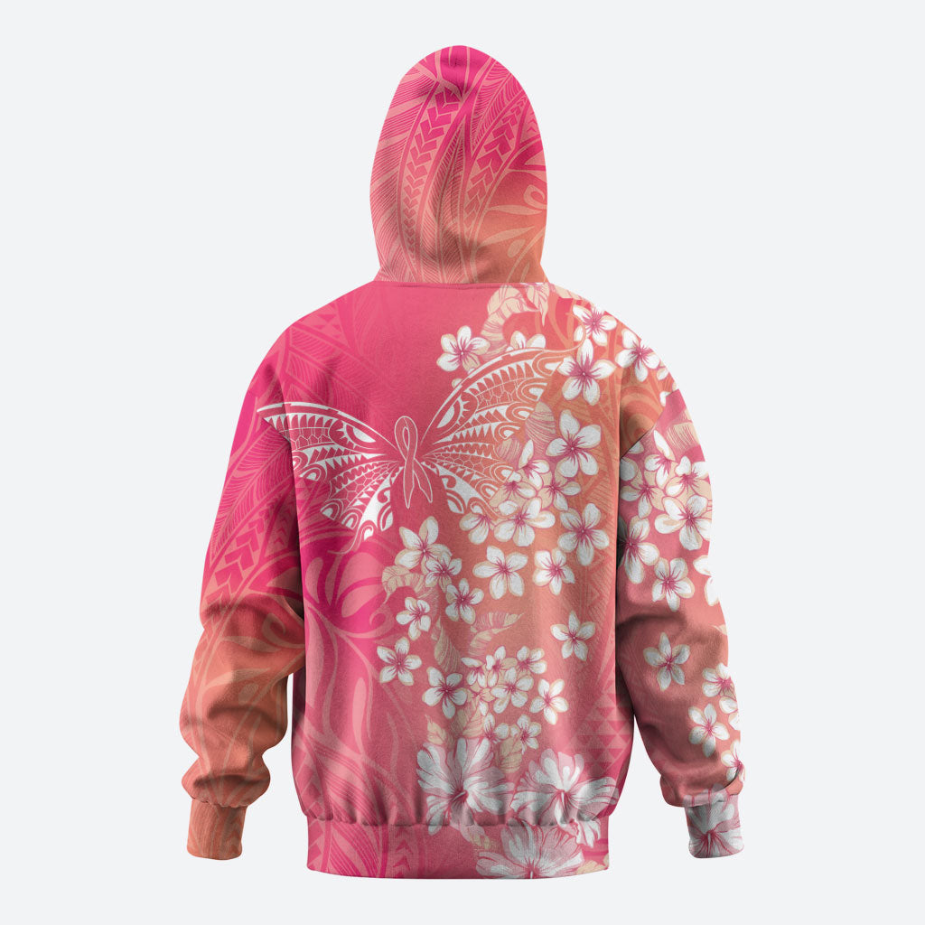 Dreamy Butterfly Polynesian - Breast Cancer Awareness Zip Hoodie Floral Vibes