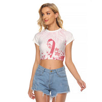 Breast Cancer Awareness Polynesian Raglan Cropped T Shirt Floral Pink Ribbon