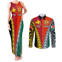 Personalised Papua New Guinea Mix Penama Couples Matching Tank Maxi Dress and Long Sleeve Button Shirts Tribal Patterns Half-Half Style LT7 Colorful - Polynesian Pride
