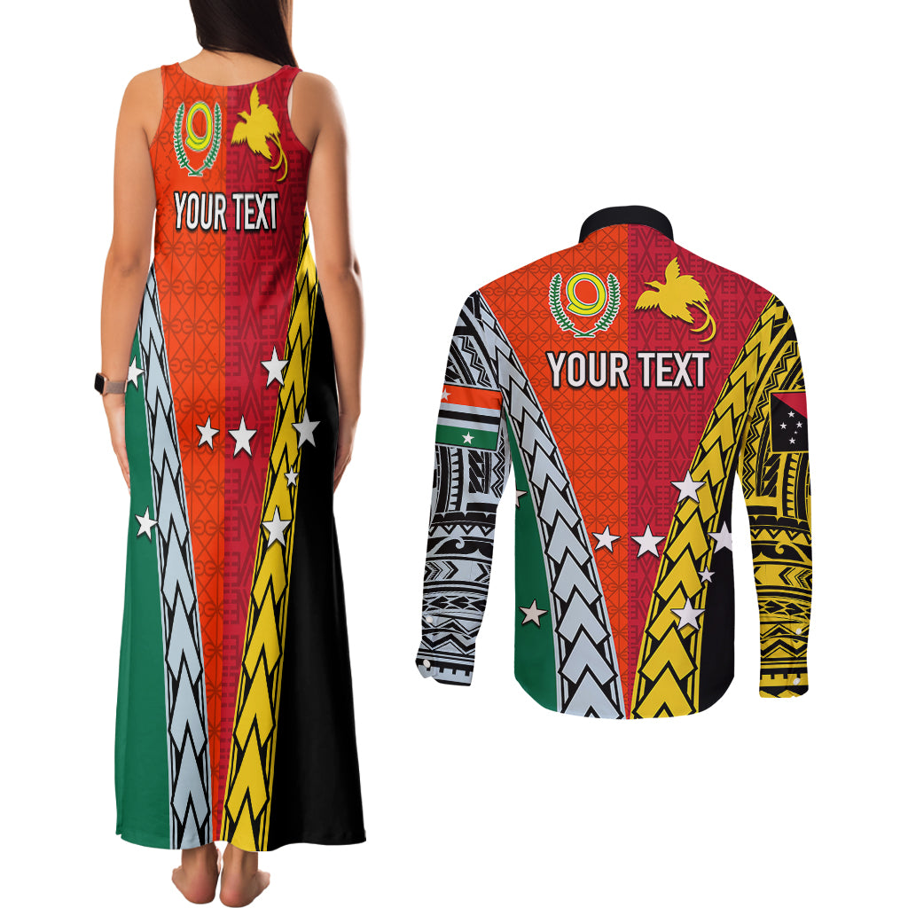 Personalised Papua New Guinea Mix Penama Couples Matching Tank Maxi Dress and Long Sleeve Button Shirts Tribal Patterns Half-Half Style LT7 - Polynesian Pride
