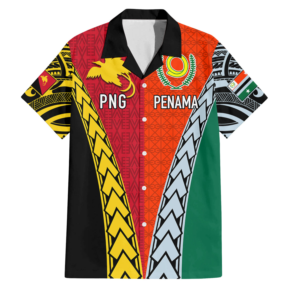Personalised Papua New Guinea Mix Penama Family Matching Mermaid Dress and Hawaiian Shirt Tribal Patterns Half-Half Style LT7 Dad's Shirt - Short Sleeve Colorful - Polynesian Pride