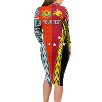 Personalised Papua New Guinea Mix Penama Long Sleeve Bodycon Dress Tribal Patterns Half-Half Style LT7 - Polynesian Pride