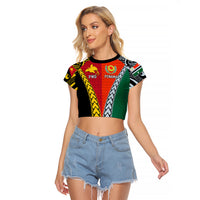 Personalised Papua New Guinea Mix Penama Raglan Cropped T Shirt Tribal Patterns Half-Half Style LT7 Female Colorful - Polynesian Pride