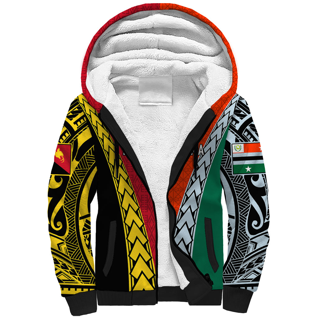 Personalised Papua New Guinea Mix Penama Sherpa Hoodie Tribal Patterns Half-Half Style LT7 Unisex Colorful - Polynesian Pride