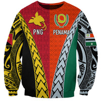 Personalised Papua New Guinea Mix Penama Sweatshirt Tribal Patterns Half-Half Style LT7 Unisex Colorful - Polynesian Pride