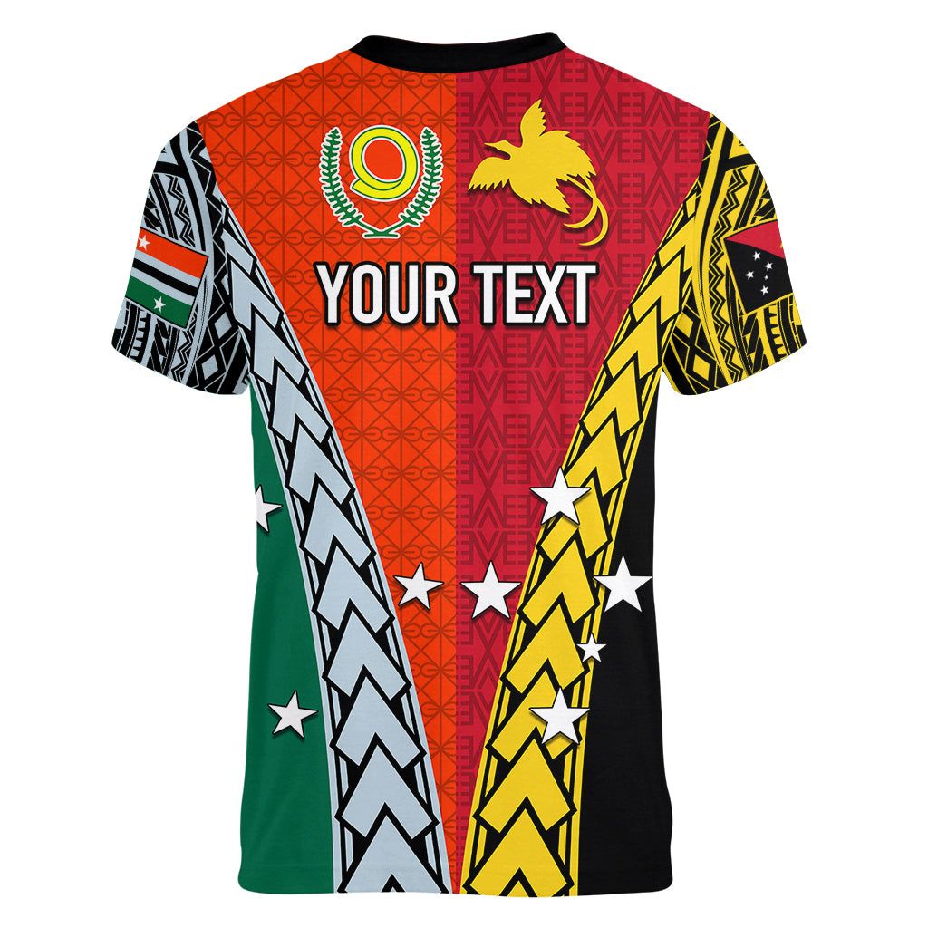 Personalised Papua New Guinea Mix Penama Women V Neck T Shirt Tribal Patterns Half-Half Style LT7 - Polynesian Pride