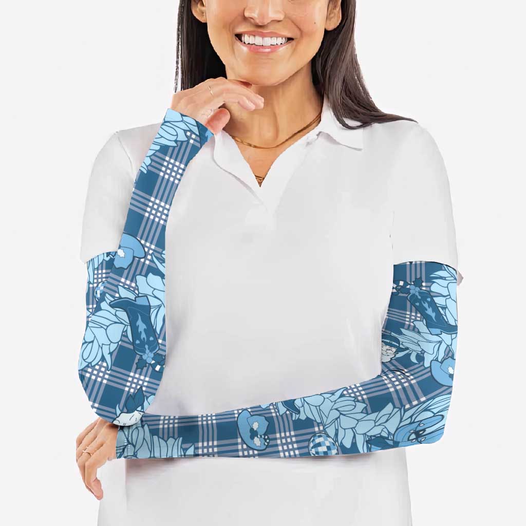 Blue Palaka Hawaii Cowboy Christmas Arm Sleeves Paniolo Mix Maile Lei - Polynesian Pride