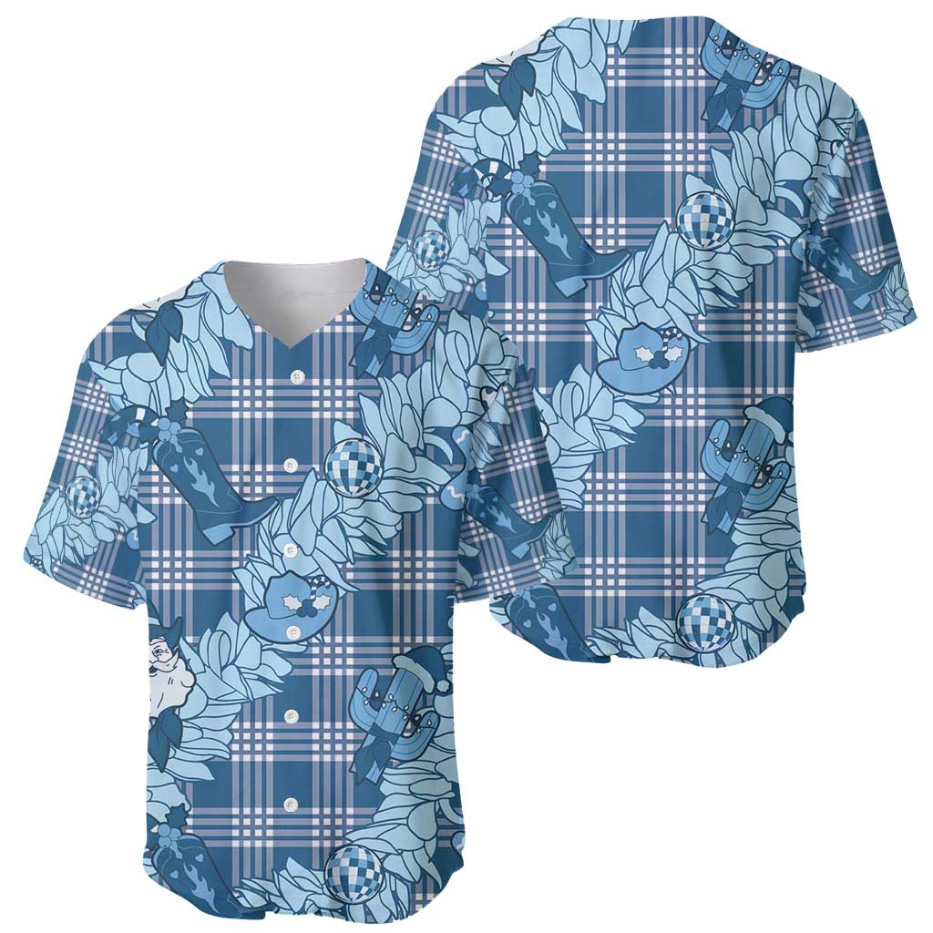 Blue Palaka Hawaii Cowboy Christmas Baseball Jersey Paniolo Mix Maile Lei - Polynesian Pride