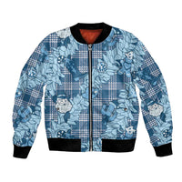 Blue Palaka Hawaii Cowboy Christmas Bomber Jacket Paniolo Mix Maile Lei - Polynesian Pride