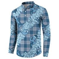 Blue Palaka Hawaii Cowboy Christmas Button Sweatshirt Paniolo Mix Maile Lei - Polynesian Pride