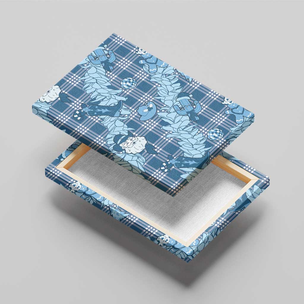 Blue Palaka Hawaii Cowboy Christmas Canvas Wall Art Paniolo Mix Maile Lei - Polynesian Pride