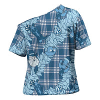 Blue Palaka Hawaii Cowboy Christmas Cross Shoulder Shirt Paniolo Mix Maile Lei - Polynesian Pride