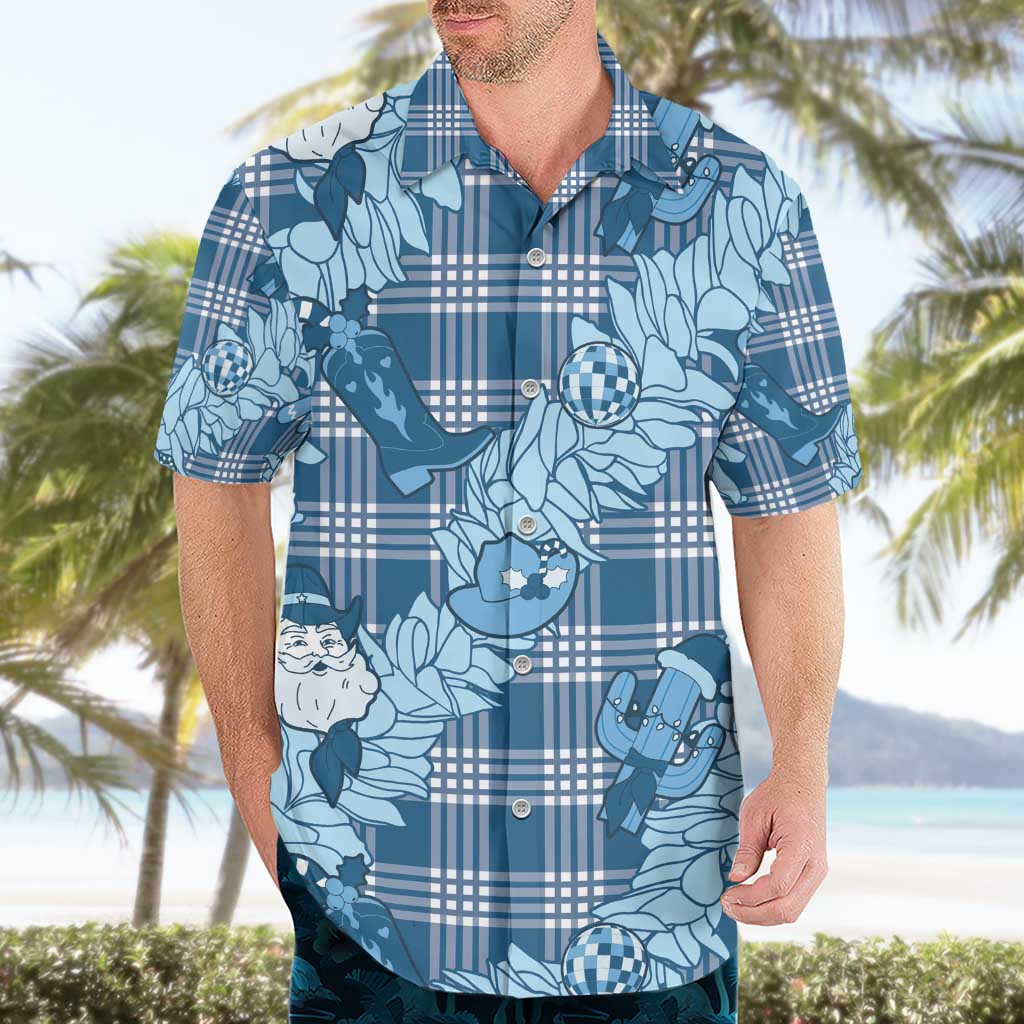 Blue Palaka Hawaii Cowboy Christmas Hawaiian Shirt Paniolo Mix Maile Lei - Polynesian Pride