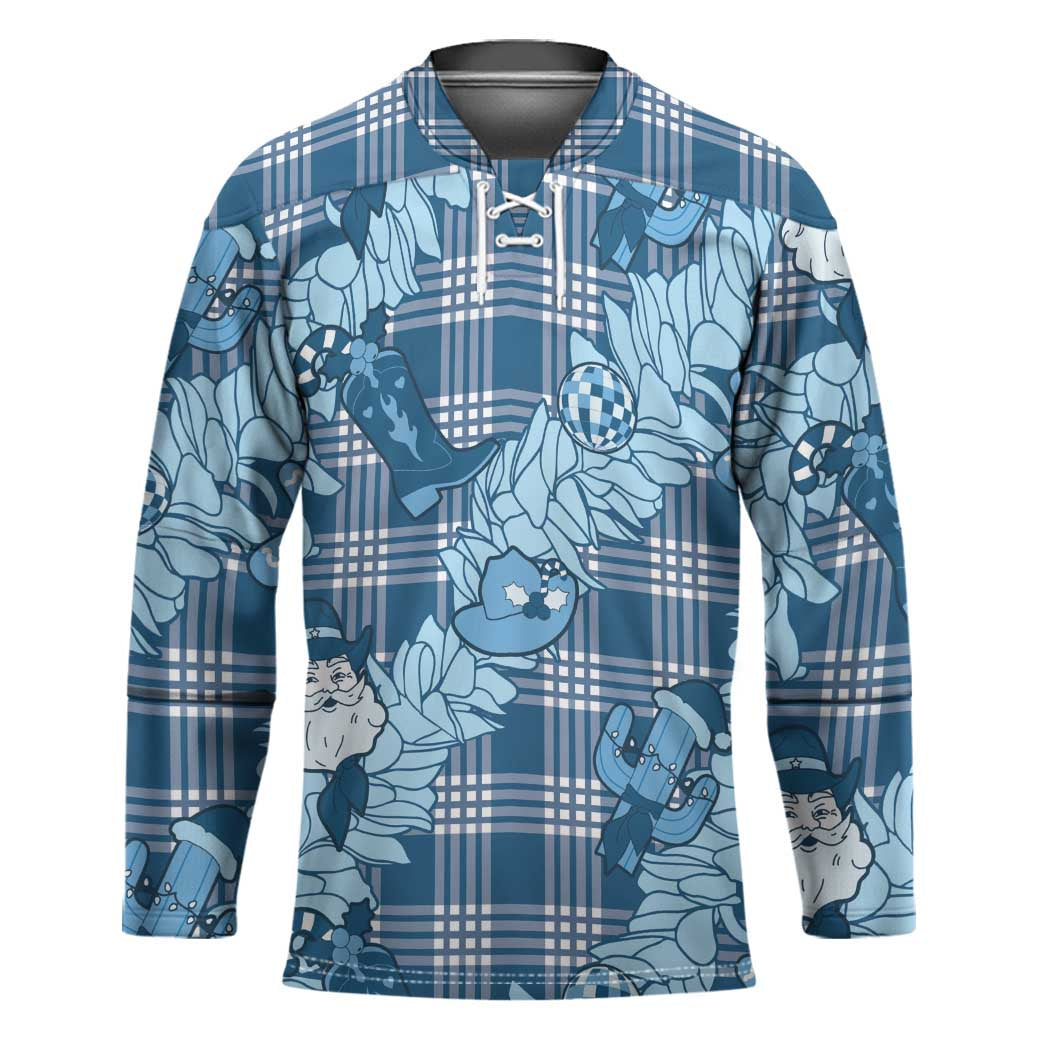 Blue Palaka Hawaii Cowboy Christmas Hockey Jersey Paniolo Mix Maile Lei - Polynesian Pride